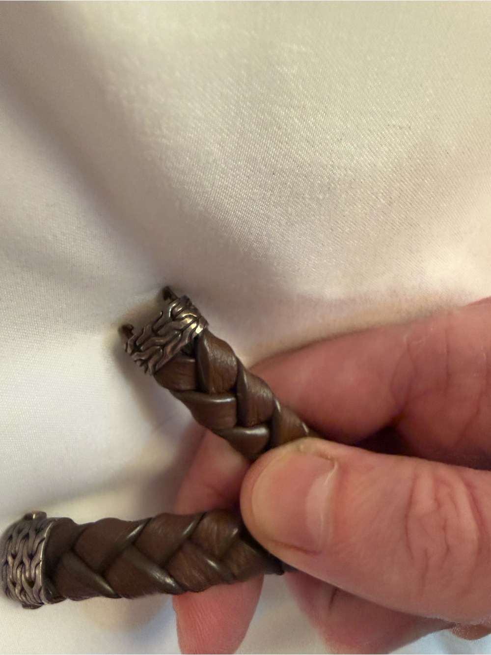 John Hardy Woven Leather Bracelet with Rose Gold and Diamonds - Picture 7 of 8